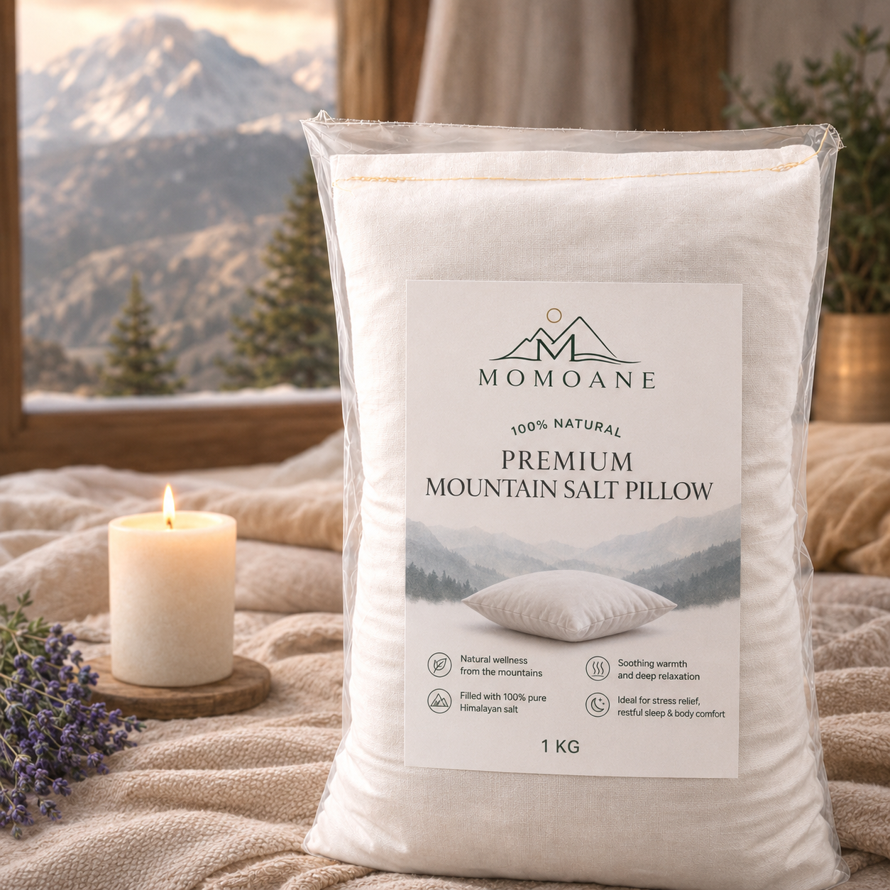 Premium Berg-Salzkissen (1 kg) – 100% dichte Naturbaumwolle, mikroplastikfrei