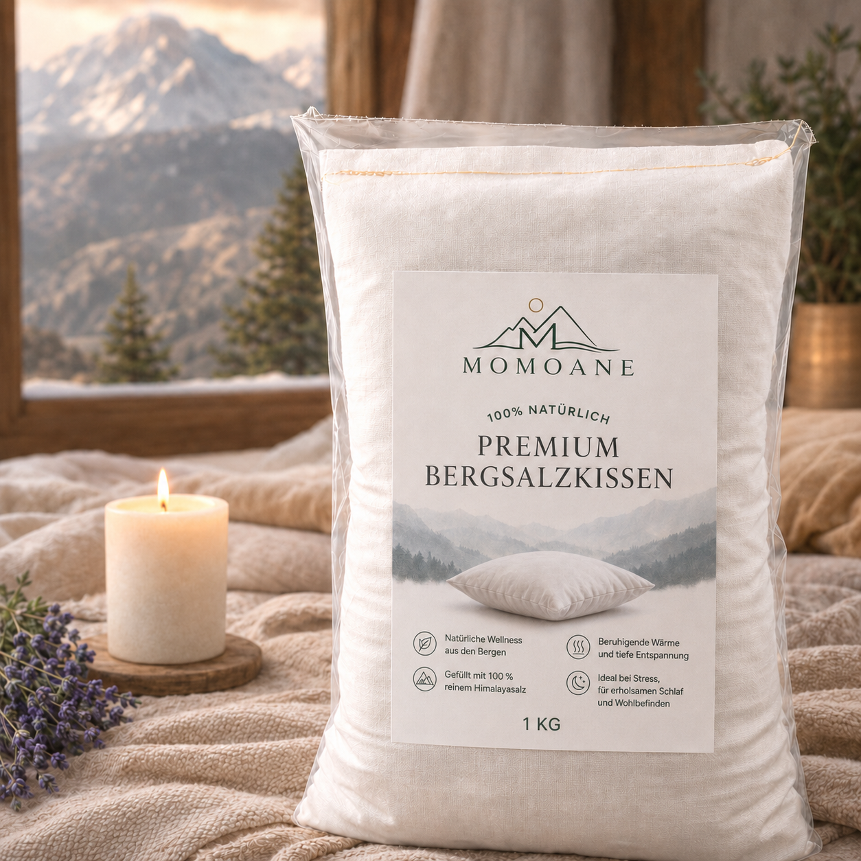 Premium Berg-Salzkissen (1 kg) – 100% dichte Naturbaumwolle, mikroplastikfrei